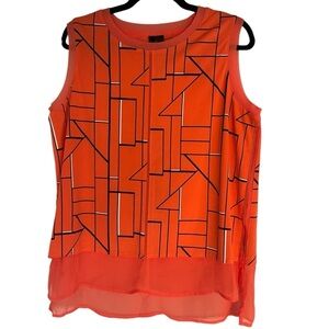 Worthington Sleeveless Orange Tiered Blouse Top Large Career Business Causal